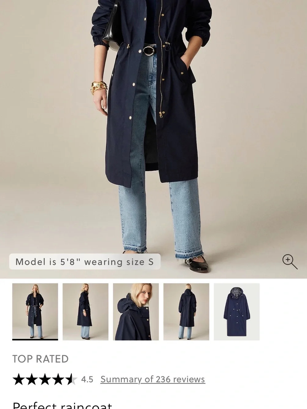 J Crew: Perfect Raincoat Navy Long Raincoat with Gold Hardware